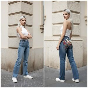 Ed Hardy Women’s Size 30 Baggy Jeans NWT Vibrant Graphic Print Koi Fish Snake